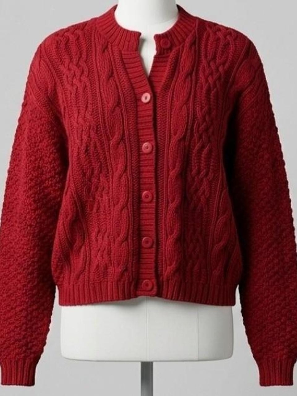 Vintage 90s Eddie Bauer Red Cotton Cable Knit Cardigan Made in USA PL